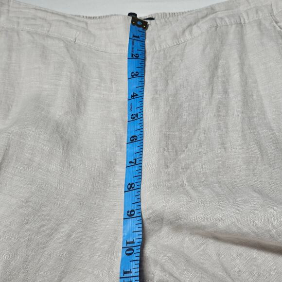 Tahari 100% Beige Linen Cropped Elastic Waist Pull-On Lagenlook Pants Size M - Picture 9 of 11